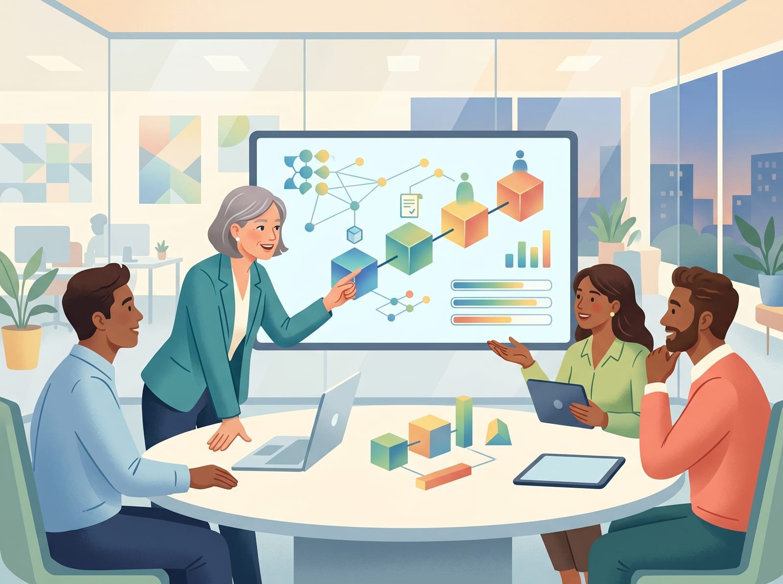 Illustration of an angel investor meeting