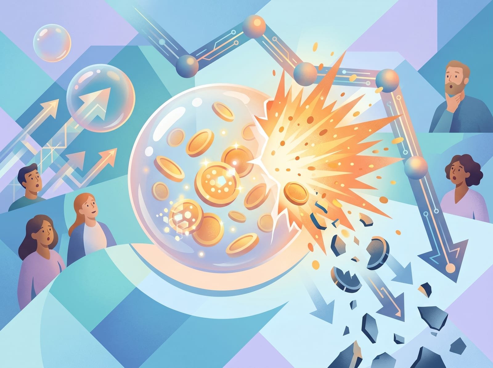 Illustration of a financial bubble bursting