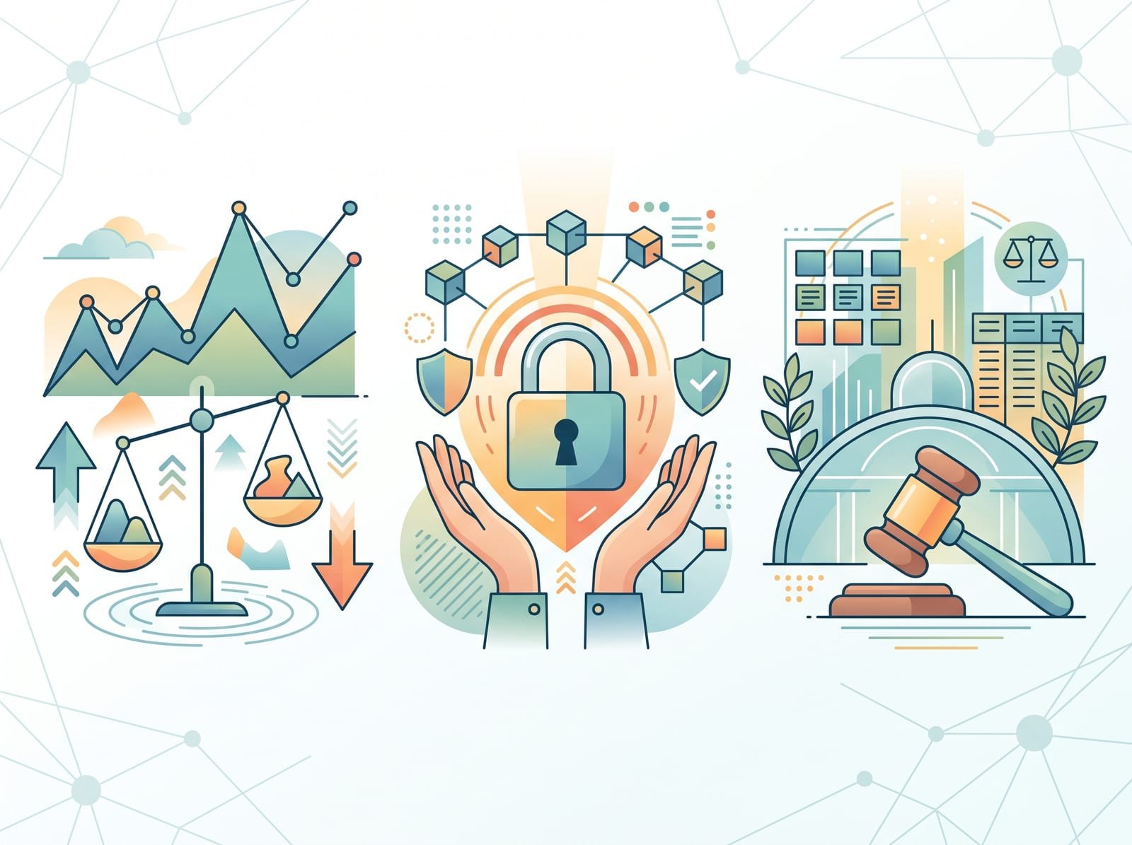 Icons representing risks in cryptocurrency